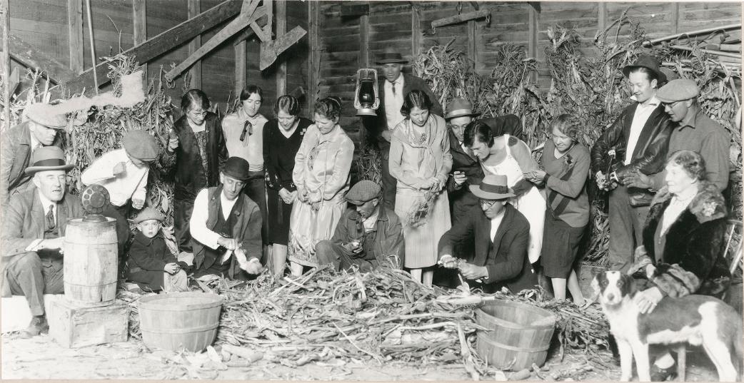 Family corn shucking