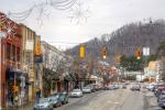 Downtown Boone with holiday lights